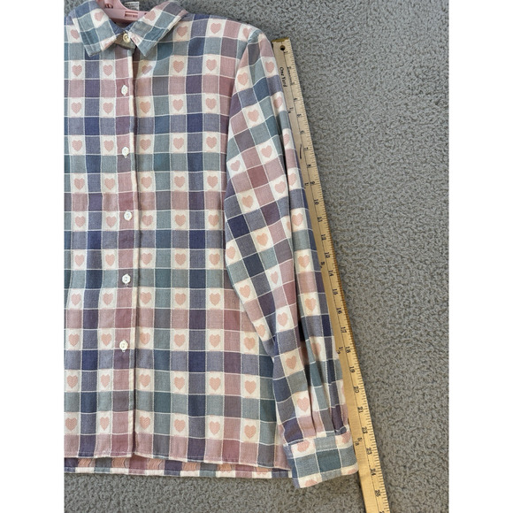 Alfred Dunner Womens 8 Petite Button Shirt Pastel Heart Check Pattern - Picture 10 of 13